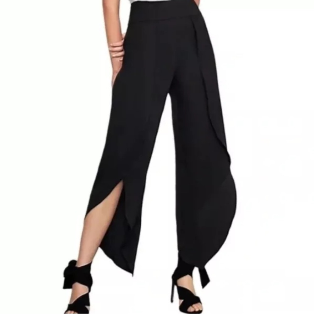 BCBG Max Azria Wide Leg Ruffle Drape Layered  Pants Sz Small in black like new